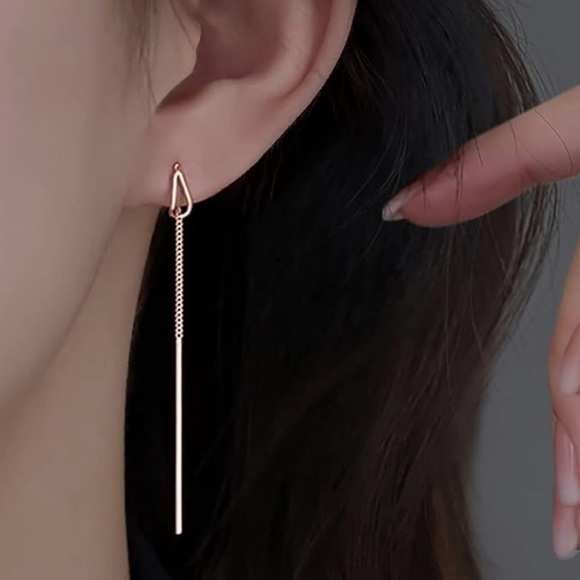 Rose Gold Plated Water drop chain threader earrings. New. - Picture 5 of 8